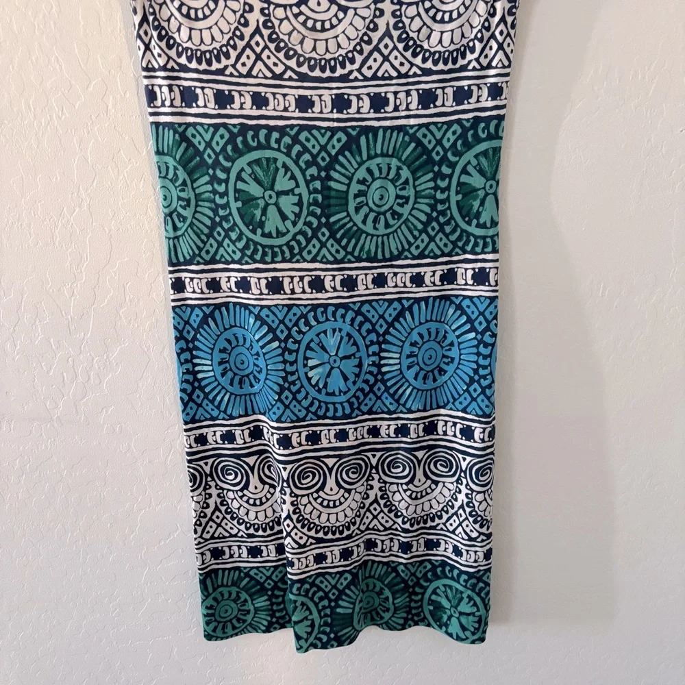 Tory‎ Burch Medallion Print Cap Sleeve Silk Shift Dress Small Blue Green Women’s